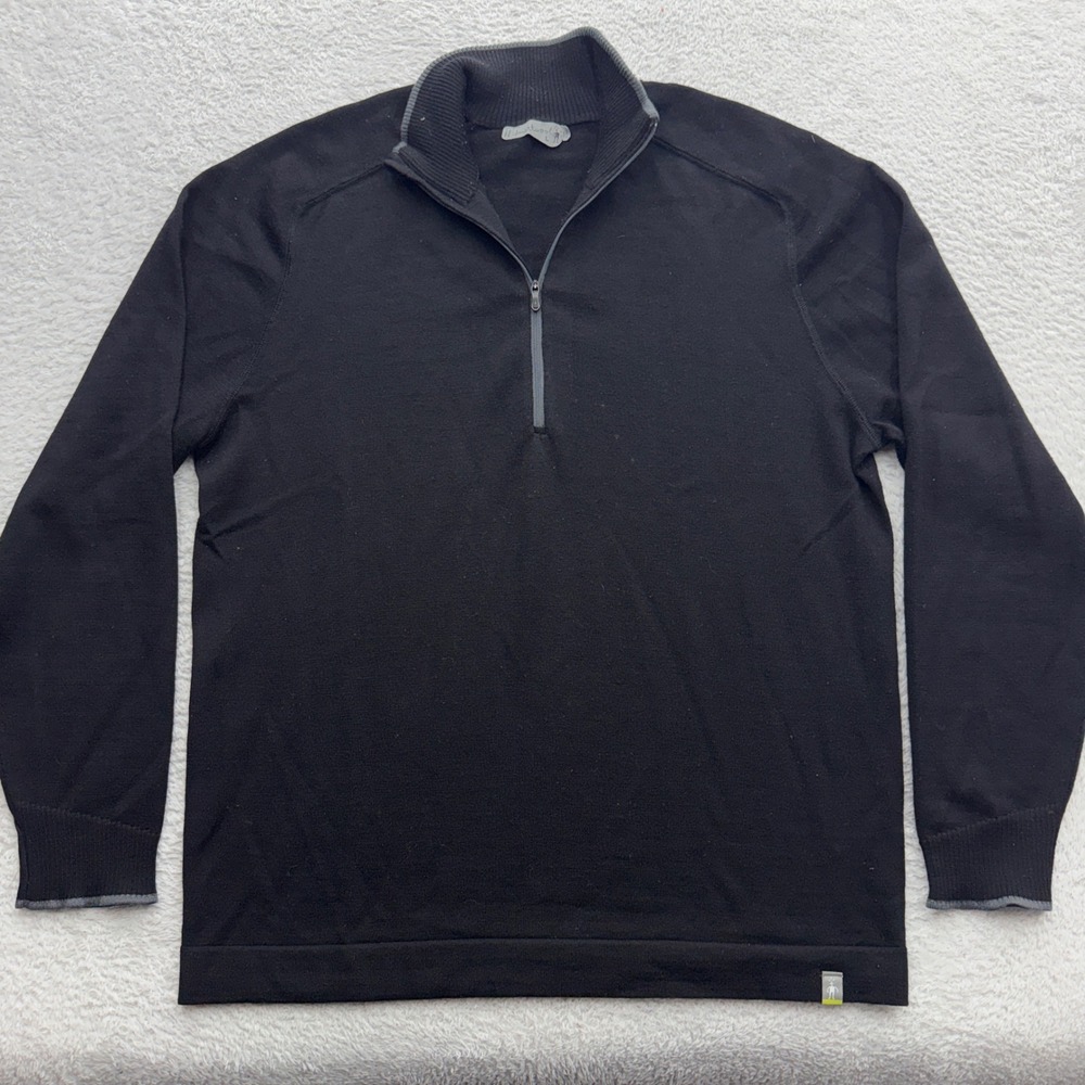 Smartwool‎ Mens Black 100% Merino Wool Quarter Zip Pullover Sweater Size Large